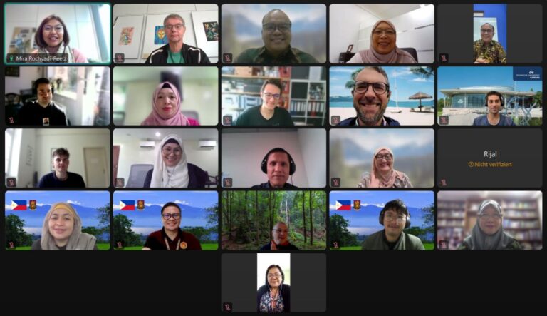Screenshot from online meeting software with 20 person portraits
